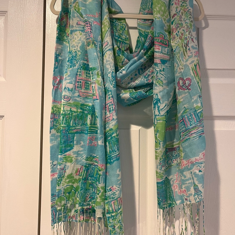 Lilly Pulitzer Silk Cashmere Scarf in Blue and Green